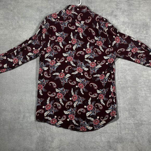 Zara Shirt Men's Large Burgundy Paisley Classic Long Sleeve Collared Button-Up - Picture 5 of 5